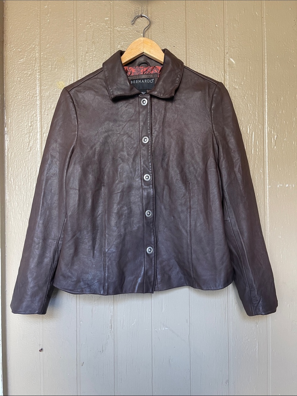 Bernardo Dark Brown Leather Button-Front Jacket Size PL
